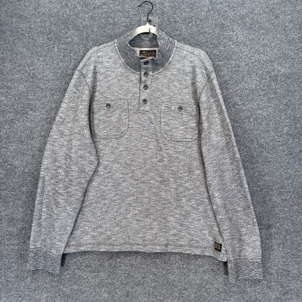 Lucky Brand Sweatshirt Mens XL Gray Mock Neck Utility Sweater Henley Pullover